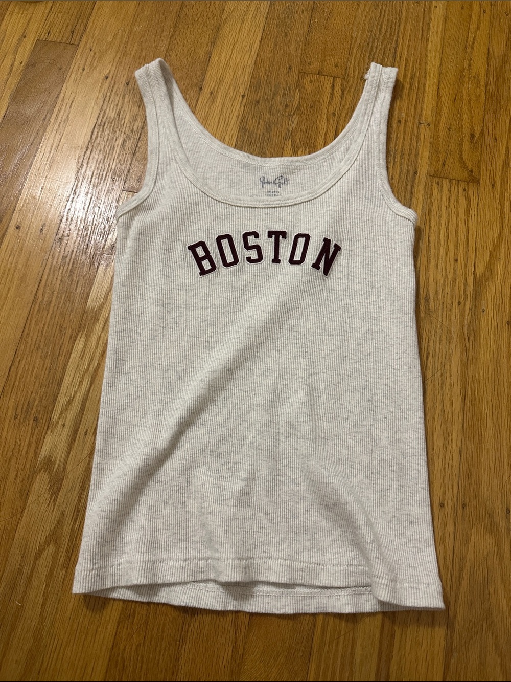 PacSun Cream Ribbed Tank with Burgundy Boston Script